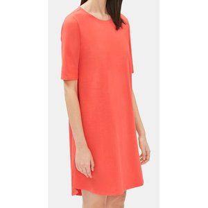 Eileen Fisher Shirt Dress Womens PL Orange Cotton Stretch Jersey High Low Hem